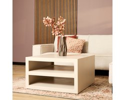 Meubels4nu - Salontafel Cube - 80x80cm - Vierkant - Mangohout - Beige - Sand - Opbergvak - Open vak - Landelijke salontafel - Snelle levering