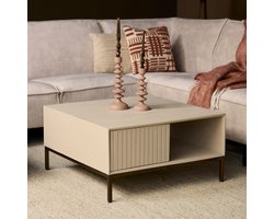 Meubels4nu - Salontafel Madison - Vierkant - Beige - Sand - 80x80cm - Bijzettafel - Twee lades - Snelle levering