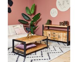 Meubels4nu - Salontafel - Mangohout - 110cm - Onderblad - Vierkant - Koffietafel - Metalen poten