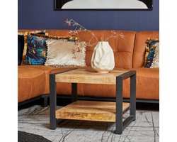 Meubels4nu - Salontafel - Mangohout - 60cm - Onderblad - Vierkant - Koffietafel - Bijzettafel - Metalen poten - Snelle levering
