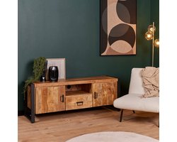 Meubels4nu - Tv meubel 150cm - Boaz - Tv kabinet - Mangohout - 1 lade - 2 deuren - Snelle levering
