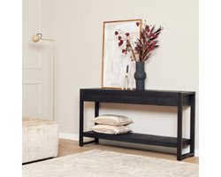 Meubels4nu - Wandkast Brooklyn Black - Zwart Mangohout - 150cm - Sidetable - 3 lades - Schuiflades - Wandkast