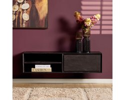 Meubels4nu - Zwevend tv meubel - 120cm - Zwart mangohout - Zwart - Ambiance - Tv meubel 120cm - Snelle levering - Wandmeubel