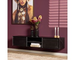 Meubels4nu - Zwevend tv meubel - 160cm - Zwart mangohout - Zwart - Ambiance - Tv meubel 160cm - Snelle levering - Wandmeubel