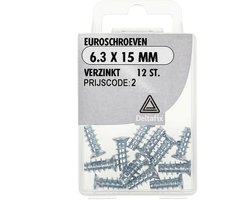 Meubelschroef. Euroschroef. verzinkt. 6.3 x 15 mm. 12 stuks. Deltafix.