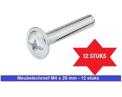 MEUBELSCHROEF M4 x 25 MM - 12 stuks - MEUBELBOUT - TBV MEUBELKNOPJES EN MEUBELGREPEN - VER.