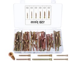 Meubelschroeven - 150 stuks - Inbusschroeven voor hout - Verzonken kop - M7x68mm, M7x48mm, M6x48mm - M6x38mm, M5x48mm, M5x38mm - Zinkkleurig - Meubelverbindingen