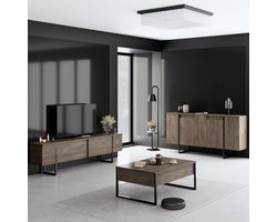Meubelset Walnoot Luxe - Salontafel + TV Meubel + Dressoir - Zwart Frame