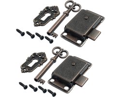 Meubelsloten - 2 stuks - Vintage antieke sloten - ladesloten - Metaal - Antiek meubelslot - Antieke decoratieve sloten - Met sleutel en schroeven - Geschikt voor kledingkasten, kasten, laden, dozen - 53*27 mm