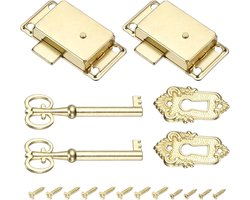 Meubelsloten - 2 stuks - Vintage antieke sloten - ladesloten - Metaal - Antiek meubelslot - Antieke decoratieve sloten - Met sleutel en schroeven - Geschikt voor kledingkasten, kasten, laden, dozen - 53*27 mm - Goud