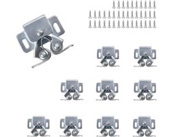 Meubelsnappers 10 stuks voor deursnapper, kastsluiting en klikslot - Koudgewalst staal met dubbele wieltjes - Inclusief schroeven - Voor kledingkasten, kasten en laden (7 mm verstelbereik)