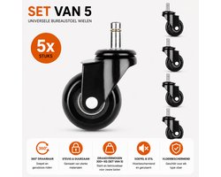 MeubelsvanJoep Bureaustoel wieltjes 11 mm - Bureaustoel wielen 11mm - Ø 50 mm - wieltjes voor onder meubels - 75 KG per wiel - Bureaustoel wieltjes voor laminaat & PVC & harde vloer - Set van 5