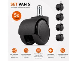 MeubelsvanJoep Bureaustoel wieltjes 11 mm - Bureaustoel wielen 11mm - Ø 50 mm - wieltjes voor onder meubels - 75 KG per wiel - Bureaustoel wieltjes voor laminaat & PVC & harde vloer - Set van 5
