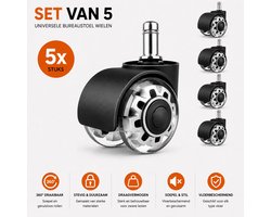 MeubelsvanJoep Bureaustoel wieltjes 11 mm - Bureaustoel wielen 11mm - Ø 50 mm - wieltjes voor onder meubels - 75 KG per wiel - Bureaustoel wieltjes voor laminaat & PVC & harde vloer - Set van 5