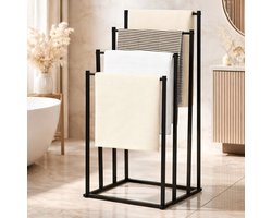 MeubelsvanJoep handdoekrek zwart badkamer staand 45 x 30 x 94 - Handdoekrek zwart keuken - Handdoekladder zwart metaal - Handdoekrek staand