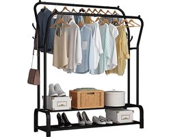 MeubelsvanJoep® Industrieel Kledingrek - Metaal - 110x33x150 CM - Mat zwart poedercoating - Opbergruimte Voor Schoenen - Garderoberek Met Haken