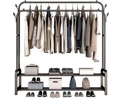 MeubelsvanJoep® Industrieel Kledingrek - Metaal - 110x54x150 CM - Mat zwart poedercoating - Opbergruimte Voor Schoenen - Garderoberek Met Haken