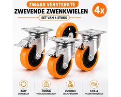MeubelsvanJoep Zwarelast Zwenkwielen - Set van 4 - Ø 100 mm - wieltjes voor onder meubels - 100 KG per wiel - 4 stuks