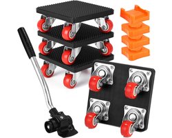 Meubeltransporteur set – 4 zwenkwielen, 400 kg, met hefboom, voor zware meubels,Verhuisrollers 360° draaibaar – verplaats kasten, koelkasten en banken moeiteloos