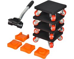 Meubeltransportrollerset, 9 stuks meubelglijsysteem, zware meubeltransporter met verlengstang en 4 meubelrollers, 360 graden draaibaar, meubeltransportwielen, verhuishulp, gereedschapsset om meubels