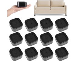 Meubelverhogers - 12 Stuks - Stapelbare Bedverhogers - Verstelbare Verhogingsblokken - Vierkante Tafelverhoger - Stoelverhoger - Tafelpoot verhoger - Voor banken, fauteuils, stoelen, bureaus - 3.5 cm - Zwart
