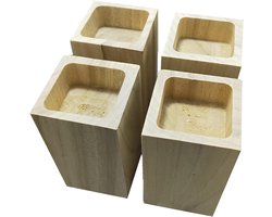 Meubelverhogers Set - Bed Poten - Meer Ruimte Creëren - Massief Dennenhout - 4x4cm 15cm Hoog - Natuurlijk Hout