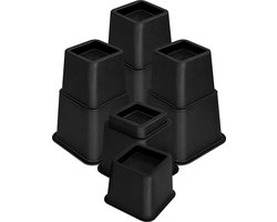 Meubelverhogers - Set van 8 hoogwaardige verstelbare 8, 13 en 21 cm meubelverhogers - 4 hoog en 4 kort - Zwart - sterke ruimtebesparende verhoger - bedverhoger, tafelverhoger, stoelverhoger, bankverhoger Verstelbaar: 8, 13 en 21 cm