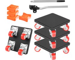 Meubelverplaatser Set met 4 Transportrollers & Meubelheffer - 360° Zwenkwielen Antislip - Max Belasting 200kg - Verhuisgereedschap voor Kast, Bank, Wasmachine, Koelkast