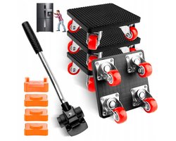 Meubelverplaatser Set - Meubelroller Set van 4 - Draagvermogen tot 500 kg - 360° Zwenkwielen - Antislip Plateaus - Inclusief Hefboom en Verhogingsblokken - Voor Kasten, Banken, Wasmachines en Koelkasten
