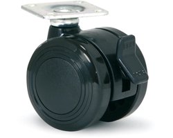 Meubelwiel 50mm PU dubbel soft met plaat 38x38mm geremd