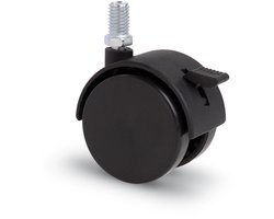 Meubelwiel met kap 40mm Nylon dubbel hard bout M8 geremd
