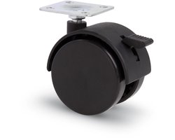 Meubelwiel met kap 50mm Nylon dubbel hard met plaat 38x38mm geremd