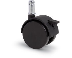 Meubelwiel met kap 50mm Nylon dubbel hard met stift 11x22mm geremd