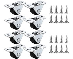 Meubelwielen, klein, 13 mm, mini-wielen voor meubels, vlak, kleine rubberen wielen, zwenkwielen, bokwielen met kleefpunten en schroeven, voor kleine apparaten, tafel, kast