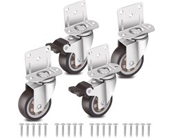 Meubelwielen - L-Vormig Zijmontage - 2 Inch TPR - Met Rem - 4 Stuks