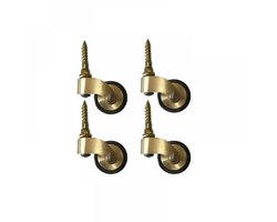 Meubelwielen - Messing Wielen - 25mm Wiel + Schroefbevestiging - 4 Stuks - Voor Piano-, Bank- en Tafelpoten + Goudkleurig (messing) + Zwart (wiel)
