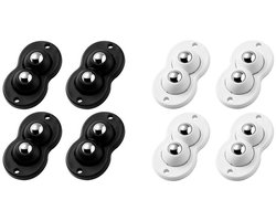 Meubelwieltjes - 8 stuks - Zwenkwielen - 360 Graden - ABS+Staal - Zelfklevende meubelrollen - Meubelwieltjes voor Kleine Meubels - Mini-kogelwielen - Kogelwielen Voor Meubels - Kunststof draairollen - 5.3*2.9cm - Zwart, Wit