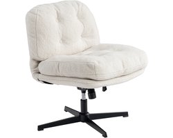 MEUBLE COSY-Woonkamer Kaptafel Stoel-Ligfunctie-360 ​​Graden Draaibaar-voor Slaapkamer Kantoor Gekruiste Poten-met Dikke Rugleuning-Zonder Armleuningen Wielen-in Wit Corduroy