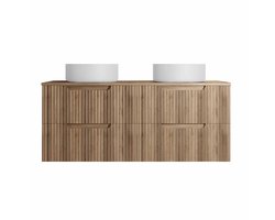Meuble de Salle de Bains LEON 120cm Décor Bois - 4 Tiroirs en MDF Ondules - Vasques Rondes 36cm