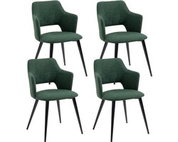 Meubles Cosy – AKANJI – Set van 4 eetkamerstoelen met armleuningen – Groen – Stoffen zitting – Metalen poten