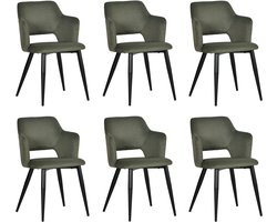 Meubles Cosy AKANJI - Set van 6 - Scandinavische Eetkamerstoelen met Armleuning - Groen - Stoffen Zitting – Metalen Poten