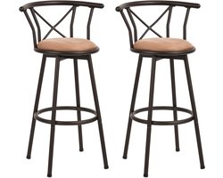 MEUBLES COSY Barkruk- Set van 2- 360° Draaibare Barkrukken- Vintage Bruin- met Rugleuning- met Voetsteun-Industrial-Hoogte 99.5cm- Barstoel met stabiel stalen frame