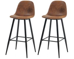 MEUBLES COSY Barkrukken -Set van 2- Leer Stoel-Keukenstoel- 49x42.5x103.5cm (L x B x H) -Vintage Bruin-met Voetsteun-met rugleuning-met stabiel stalen frame-Dik gevoerde Kunstleder