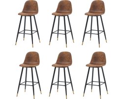 Meubles Cosy Barstoelen - Set Van 6 Imitatie Suède Met Rugleuning Industrieel - Zwart & Goud