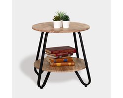 MEUBLES COSY Bijzettafel- Kleine Koffietafel-ronde-Salontafels- Eik- 46x46x45cm-Massief Hout