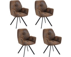 Meubles Cosy – CALF – Set van 4 comfortabele eetkamerstoelen met armleuningen – Bruin – Suède microvezel – Vintage stijl