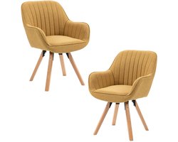 Meubles Cosy – CARSON – Set van 2 draaibare eetkamerstoelen – Geel – Stoffen zitting – 360° draaifunctie