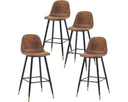 Meubles Cosy CHARLTON Barstoelen - Set Van 4 - Zwart & Goud - Imitatie Suède - Met Rugleuning - Industrieel