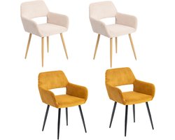 Meubles Cosy – CROMWELL CORDUROY – Set van 4 eetkamerstoelen met armleuningen – Beige & Geel – Corduroy zitting
