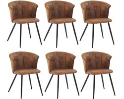 Meubles Cosy – DONCIC – Set van 6 industriële eetkamerstoelen met armleuningen – Suedine bekleding